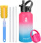 SYACOT 32 oz Stainless Steel Water Bottle, Insulated Double Wall Vacuum Leak Proof Water Flask, Metal Thermo Canteen Mug ”Wide Mouth with 2 Straw Lids (32oz, Pink/White/Blue)