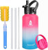 SYACOT 32 oz Stainless Steel Water Bottle, Insulated Double Wall Vacuum Leak Proof Water Flask, Metal Thermo Canteen Mug ”Wide Mouth with 2 Straw Lids (32oz, Pink/White/Blue)