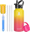 SYACOT 32 oz Stainless Steel Water Bottle, Insulated Double Wall Vacuum Leak Proof Water Flask, Metal Thermo Canteen Mug ”Wide Mouth with 2 Straw Lids (32oz, Gradient Yellow)