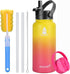 SYACOT 32 oz Stainless Steel Water Bottle, Insulated Double Wall Vacuum Leak Proof Water Flask, Metal Thermo Canteen Mug ”Wide Mouth with 2 Straw Lids (32oz, Gradient Yellow)