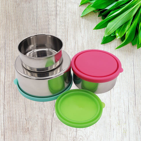 Ksooly 18/8 Stainless Steel Food Storage Containers with Leakproof Lids | Metal Snack Containers (5oz, 8oz, 16oz), Set of 3 | Easy to Open, Durable, for Snacks, Lunches, Sauces
