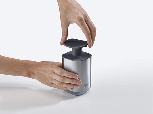 Joseph Joseph Presto Stainless-Steel Hygienic Easy-Push Soap Dispenser with Wide Pump, One-Size, Stainless Steel/Gray