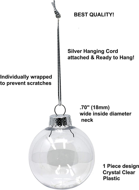 Creative Hobbies Round Clear Plastic Ball Ornaments, 83mm, Pack of 12