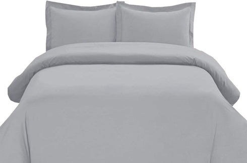 Tektrum 3 Piece 3pc Duvet Cover Set with Button Enclosure - 1800 Supreme Collection Super Soft Hotel Luxury Top Quality Durable 100 GSM Brushed Microfiber, Wrinkle & Fade Resistant - Grey, Queen Size