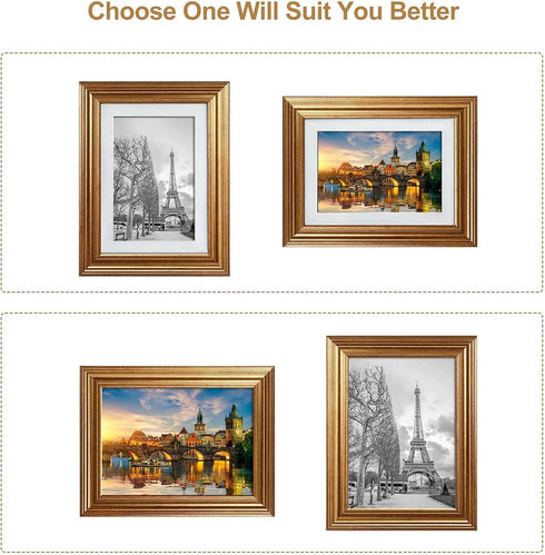 MEBRUDY 4x6 Picture Frames Set of 6, Display Pictures 4x6 with Mat or 5x7 Without Mat, Gold Photo Frames for Wall Mount or Table Top