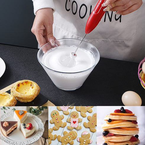 Qweeon Handheld Milk Frother,Coffee Frother Rechargeable Milk Frothers 3 Speeds Drink Mixer with 2 Stainless Whisk for Cappuccino Latte Red