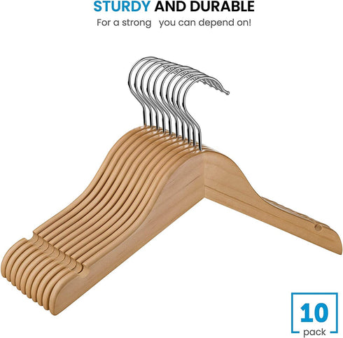 High-Grade Wooden Childrens/Kids Hangers (10 Pack) Smooth & Durable Wood Baby Hangers / Nursery Hangers - 12.5 Inch - Space Saving, 360° Hook & Cut Notches- Great Toddler Hanger For Dress Skirts Pants