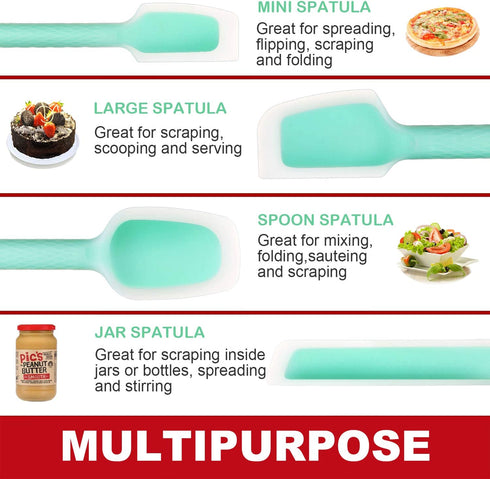 Silicone Spatula Set, Heat-Resistant Spatula - Non-Stick Rubber Spatula for Cooking, Baking, and Mixing (6 Piece Set, Aqua Sky)