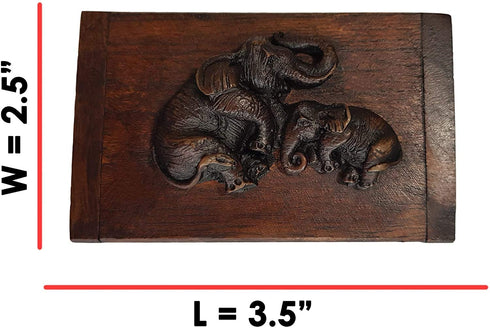 Design by UnseenThailand Vintage Thai Teak Wood Box with Elephants 100% Handmade (Wooden Elephant)
