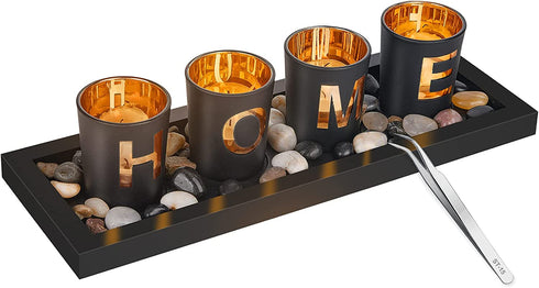 MerryNine Home Decor Candle Holder 4 PCS Set with Tray for Home/Coffee Table/Dining Table/Bathroom Atmosphere Christmas New Year Decorative Candle Holders