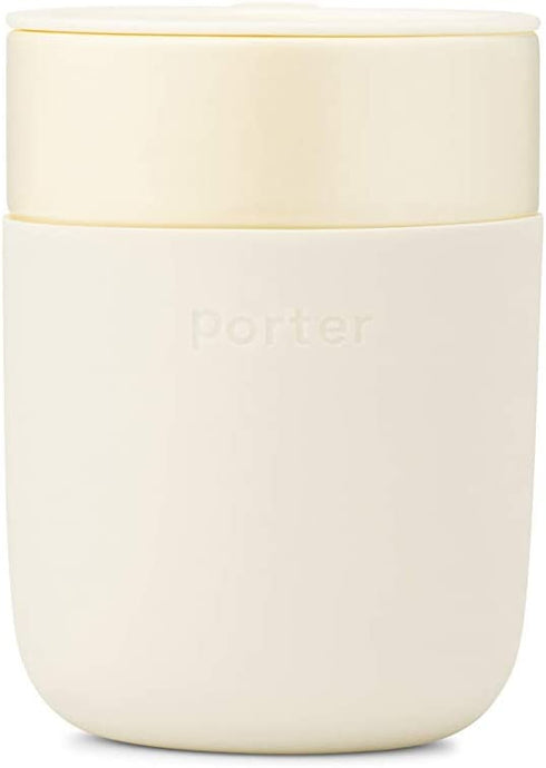 W&P Porter Ceramic Mug w/ Protective Silicone Sleeve, Cream 12 Ounces | On-the-Go | Reusable Cup for Coffee or Tea | Portable | Dishwasher Safe
