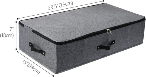 AMJ 29.5" 15" 6.7", Rigid Under Bed Garment Storage Bins, Folding & Washable, Soft Zip Lid, Black Gray