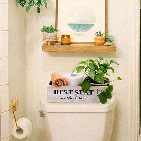 CuffUp Bathroom Decor Box,2 Sides of Funny Signs Farmhouse Bathroom Decor Toilet Paper Holder Rustic Farmhouse Home Decor for Livingroom Kitchen,Counter Table Decor (One Box)