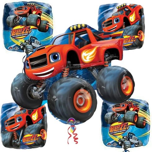 Blaze And The Monster Machines Party Balloons - 5 Birthday Decorations For A Truck Theme Jam Featuring A Complete Blaze And The Monster Machine Balloon Bouquet