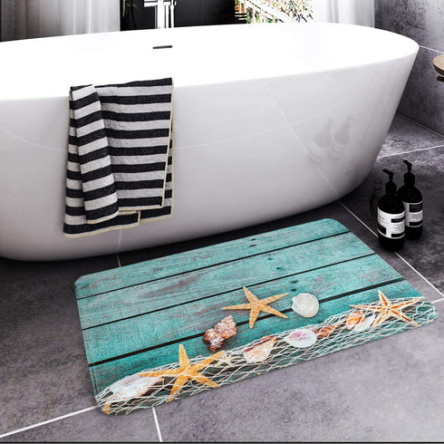 Britimes Bath Mats for Bathroom, Bathroom Mats Rugs No Silp, Beach Seashells Starfish Sand Washable Cover Floor Rug Carpets Floor Mat Bathroom Decorations 18x30 Inches for Kitchen Bedroom Indoor