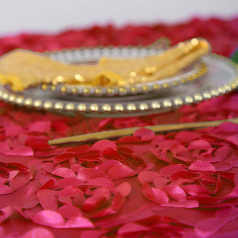 Red Flower Tablecloth 50 x 80 Inches Rosette Tablecloth 3D Floral Satin Rectangular Table Cloth Elegant for Wedding Birthday Party