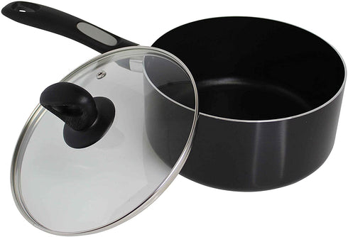 Mirro A79721 Get A Grip Aluminum Nonstick Sauce Pan with Glass Lid Cover Cookware, 1-Quart, Black -