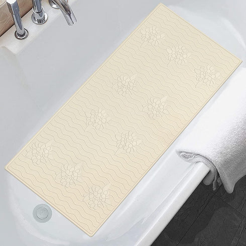 LOIOFOE Bathtub Mat_Soft Rubber Shower Mats”‚Safety Bathroom Mat : Comfortable Feet Feeling”‚Non Slip Tub Mat with Strong Suction Cups (BPA, Latex, Phthalate Free) (B-Beige)