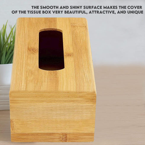 Rectangular Bamboo Tissue Box Cover, Water Resistant Wooden Facial Tissue Box for Bathroom, Office Desk, Nightstand 27 X 15.5 X 11.5 cm