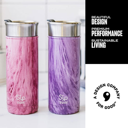 S'ip by S'well Stainless Steel Travel Mug - 16oz - Rose Arbor - Double-Walled Vacuum-Insulated Keeps Drinks Cold for 16 Hours and Hot for 4 - with No Condensation - BPA-Free Water Bottle