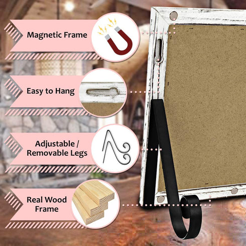 TenXVI Designs 11"x17" Magnetic Chalkboard Sign - Remove Legs to Vertically or Horizontally Hang or Stand - Perfect for Kitchen Countertop, Tabletops, Weddings, Home Decor - White