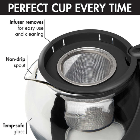 Primula Half Moon Teapot Set with 4 Tea Cups, Removable Infuser, Borosilicate Glass Tea Maker, Stainless Steel Filter, Dishwasher Safe, 40-Ounce, Tea Gift Set, Tea Set for Service of 4 Adults