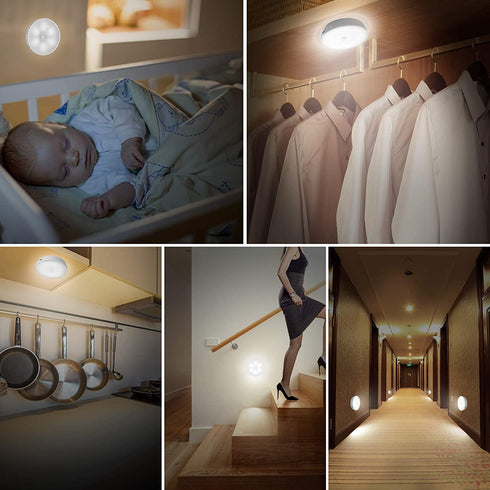 Led Closet Light, Motion Sensor Puck Lights with Remote Wireless USB Rechargeable Dimmable Under Cabinet Night Safe Lighting Stick-on Anywhere for Counter Kitchen Stairs Hallway Bedroom (1 Pc)