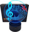Visual 3D Night light Music Note Toys 2D lamp Xmas Chirstmas Festival Birthday Valentines Day Gift Nursery Bedroom Desk Table Decoration for Baby Kids children Lovers
