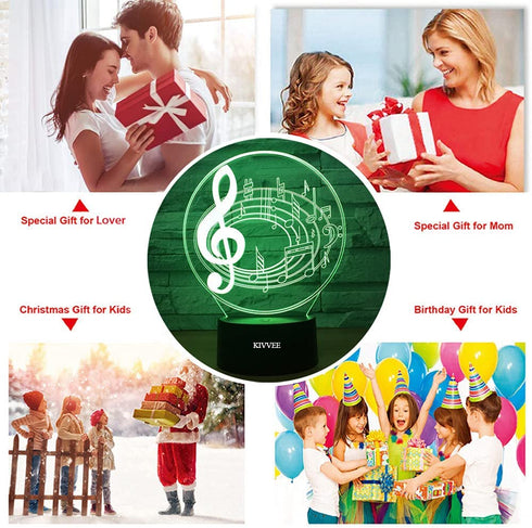 Visual 3D Night light Music Note Toys 2D lamp Xmas Chirstmas Festival Birthday Valentines Day Gift Nursery Bedroom Desk Table Decoration for Baby Kids children Lovers