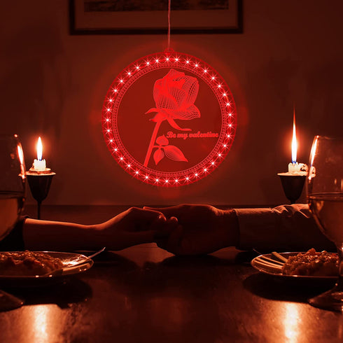 Valentine's Day Lighted Window Decorations, 8.2 inch Valentines Window Lights Battery Operated, Backdrop String Lights for Windows Bedroom Party Holiday Wall Decorations (Rose Style)