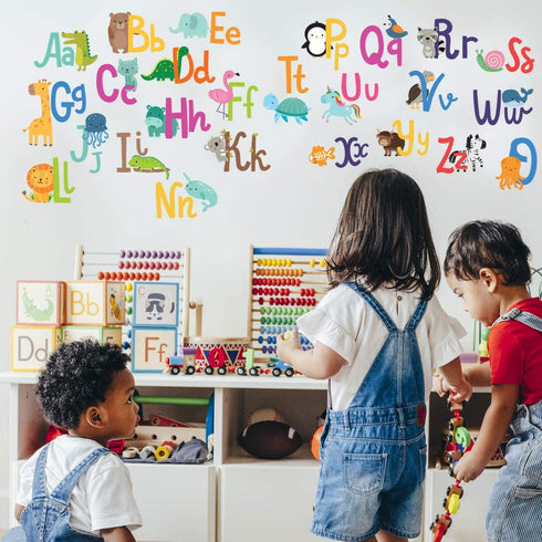 Alphabet Wall Decals for Kids Rooms - ABC Toddler Boy and Girl Playroom D©cor Animal Stickers - Wall Decals for Kids Rooms