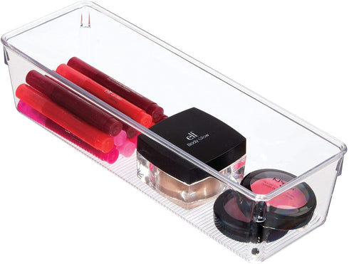 iDesign Linus Kitchen Drawer Organizer for Silverware, Spatulas, Cutlery, Gadgets, Office Supplies, Cosmetics, 4" x 12" x 3", Set of 2, Clear