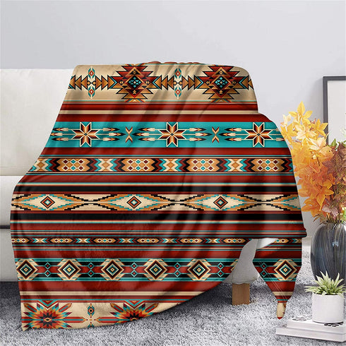 GLENLCWE Tribal Native Stripe Aztec Print Fleece Throw Blanket Fluffy Flannel Blanket Microfiber Bed Blanket Soft Lightweight for Adults Kids