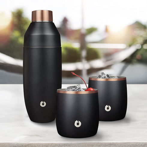 SNOWFOX Elegance Collection Double Wall Insulated Stainless Steel Cocktail Shaker, Black/Gold