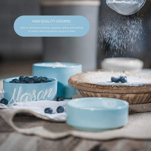 Goodscious Blue Ceramic Mason Jars Measuring Cups - Kitchen Set - Baking Supplies Dry and Liquid Ingredient - Retro and Farmhouse Decor - Dishwasher and Microwave Safe - Rustic Accessory - 4 Piece Set
