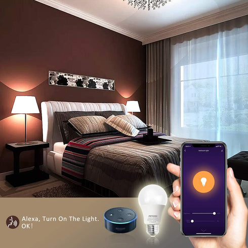 Smart WiFi Alexa Light Bulb, Peteme Led RGB Color Changing Bulbs, Compatible with Alexa, Siri, Echo, Google Home (No Hub Required), E26 A19 60W Multicolor (4 Pack)