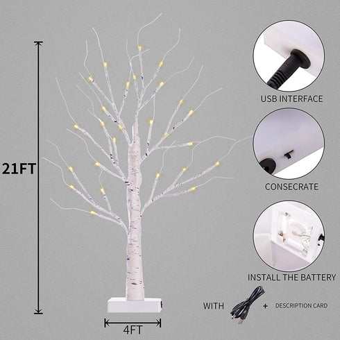 2FT24LED Birch Tree Lighted,Fairy Spirit Warm White Tabletop Light up Tree Lamp, USB and Battery Powered Timer Artificial Branches Tree Decoration Home Party Festival Holiday(1 PCS)€¦