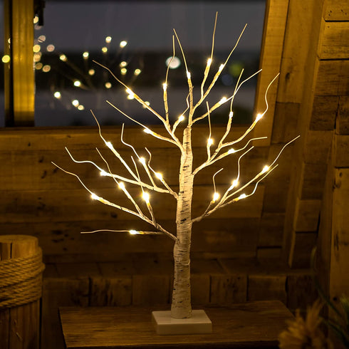 2FT24LED Birch Tree Lighted,Fairy Spirit Warm White Tabletop Light up Tree Lamp, USB and Battery Powered Timer Artificial Branches Tree Decoration Home Party Festival Holiday(1 PCS)€¦