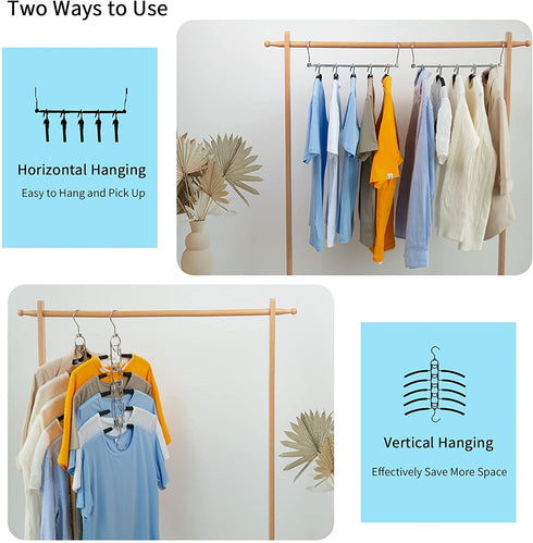 Nature Smile 2 Pack 5 in 1 Anti Slip Clothes Hangers,Space Saver Magic Metal Hangers,Multi Layers Wardrobe Clothes Rack,Heavy Duty Metal Blouse Hanger Closet Storage Organizer