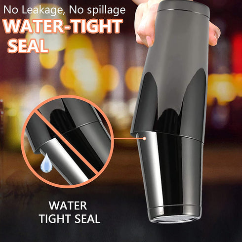 Stainless Steel Pro Boston Shaker - 2 Piece Unweighted 18oz & Weighted 28oz Martini Drink Shaker Kit for Bartender - Black