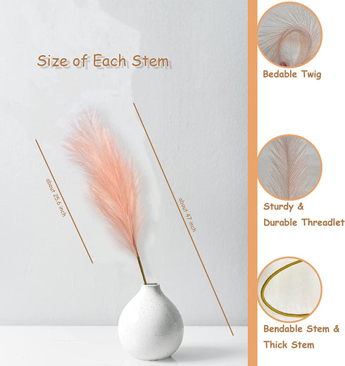 Artificial Faux Pampas Grass Large, 47"/120cm Bundle of 3 Fake Artificial Pampas Grass Decor Tall Fluffy Stems, Floor Vase Filler for Living Room Kitchen Decor Boho Decor Wedding - Champagne