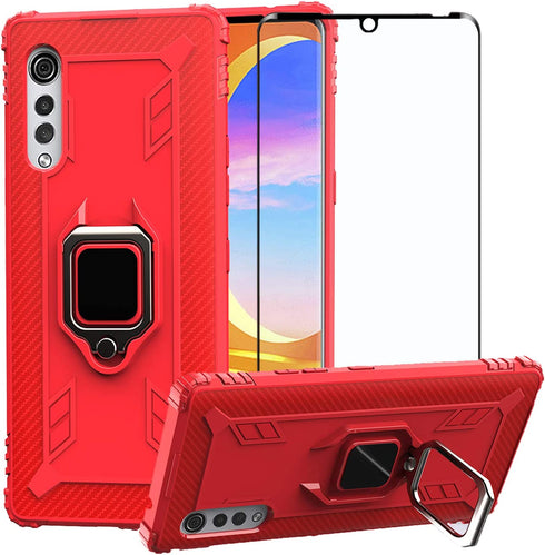 Strug for LG Velvet/LG Velvet 5G Case?Soft TPU Armor Heavy Duty Shockproof Protection Built-in 360 Rotatable Ring Magnetic Car Mount Case with Tempered Glass Screen Protector(Red)
