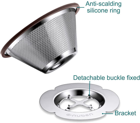 Pour Over Coffee Dripper,Without Filter Stainless Steel Coffee Filter Reusable Pour Over Coffee Filter 1-3 Cup Paperless Metal Cone Coffee Filter, Cnuben W60 Coffee Dripper