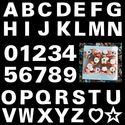 8inch Alphabet Cake Stencils Letter Stencil A-Z 26Pcs,0-9 Number Cake Templates 10Pcs with a Heart Mold, Five-Pointed Star for Birthday Wedding Anniversary?38pcs? (8in)