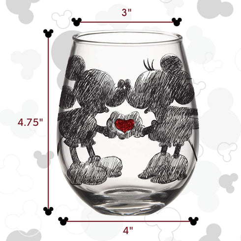 Silver Buffalo Disney Mickey and Minnie Classic Heart Glitter Stemless Glass, 20-Ounce