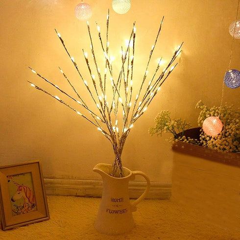 Lxcom Lighting LED Branch Lights 4 Pack 30 Inch Lighted Silver Wrapped Vase Filler Willow Lighted Twig Branch Battery Powered Twig Branches 20 LED Decorative Lights for Home Party Decor, Warm White