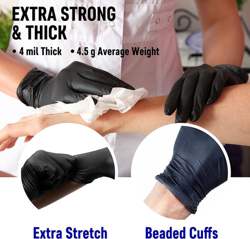 Synthetic Nitrile Black Disposable Gloves Large -100 PK No Latex Medical Gloves