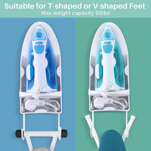 DOUBLE 2 C Iron Board Hanger Wall Mount, Electric Iron Board Holder and Ironing Board Storage Organizer Shelf with Removable Hooks for Laundry Room - for Max 5.3 inch Width
