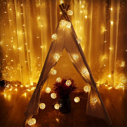 HYAL LUZ Battery Operated 20 LED String Lights, 16.4ft 20 Globe Rattan Balls Christmas Light with Remote Control & Timer, Indoor Fairy String Lights Decorative for Bedroom Party Wedding (Warm White)