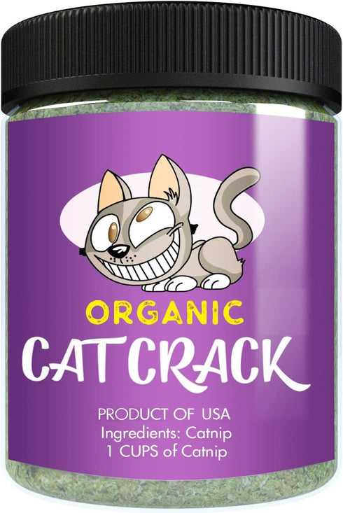 Cat Crack Organic Catnip, Premium Safe Nip Blend, Infused with Maximum Potency Your Kitty Will be Sure to Go Crazy for (1 Cup)